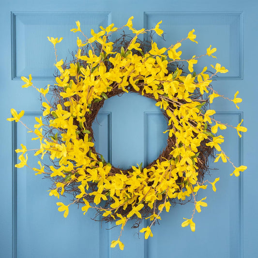 Forsythia and Grapevine Artificial Floral Wreath - Yellow - 24"