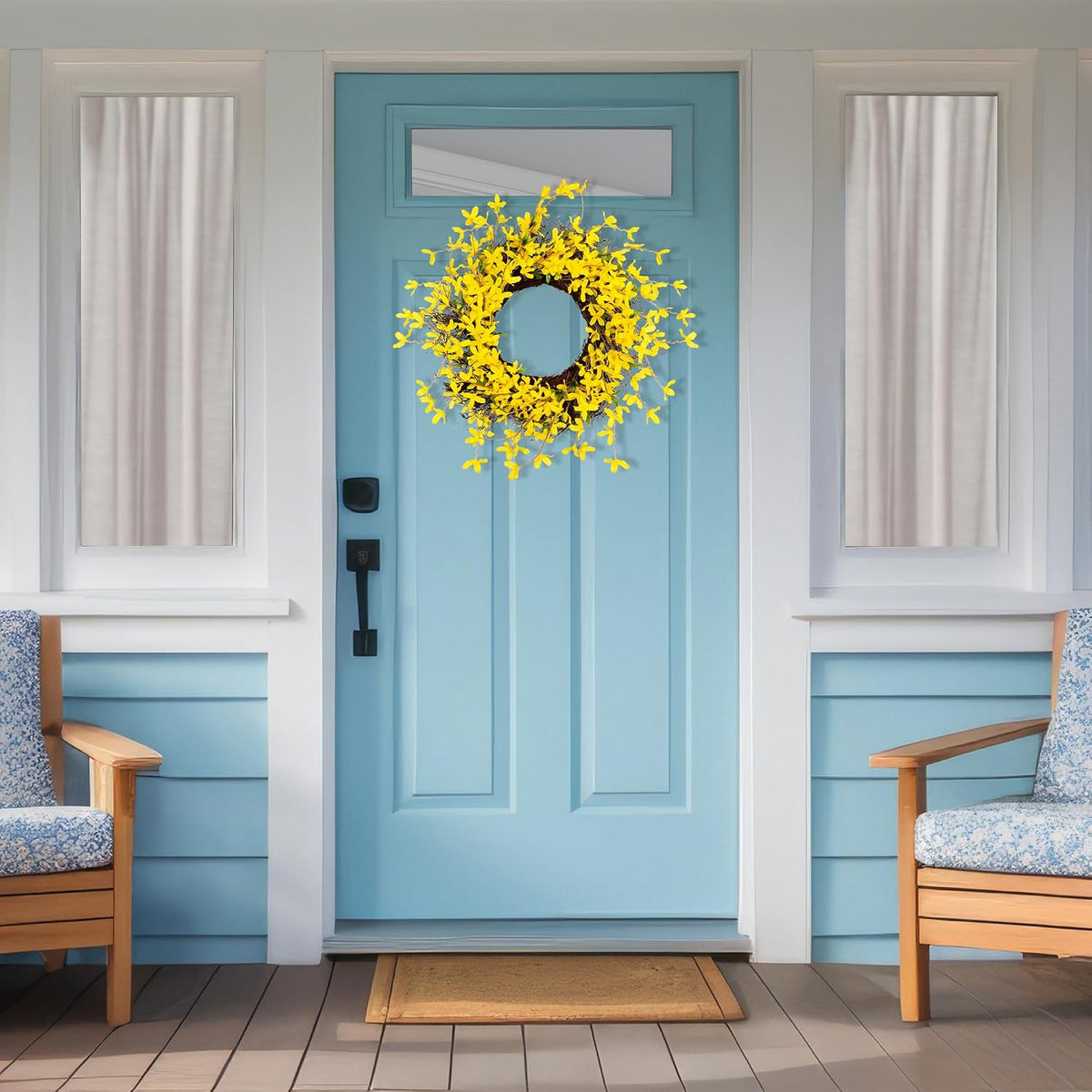 Forsythia and Grapevine Artificial Floral Wreath - Yellow - 24"