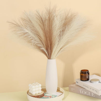 Pampas Grass Decor 21.7" Fluffy Faux Short Brown Pampas Grass Artificial Small Pompas Grass Flower Vase Filler for Home Wedding Living Room Wall Party Decoration