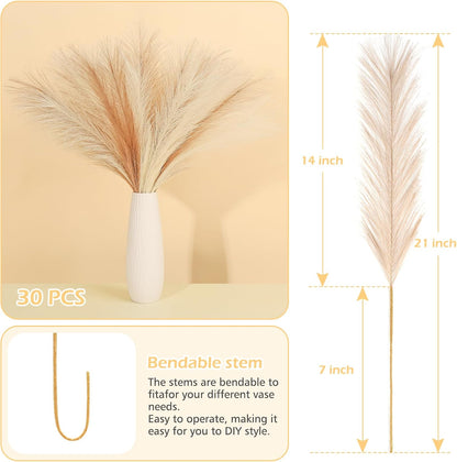 Pampas Grass Decor 21.7" Fluffy Faux Short Brown Pampas Grass Artificial Small Pompas Grass Flower Vase Filler for Home Wedding Living Room Wall Party Decoration