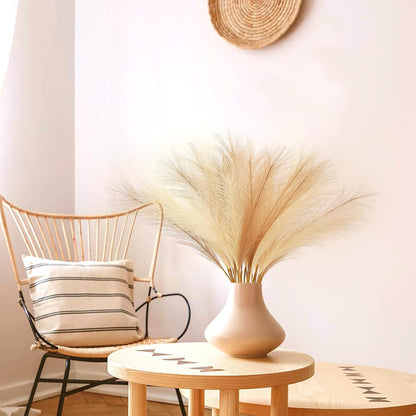 Pampas Grass Decor 21.7" Fluffy Faux Short Brown Pampas Grass Artificial Small Pompas Grass Flower Vase Filler for Home Wedding Living Room Wall Party Decoration