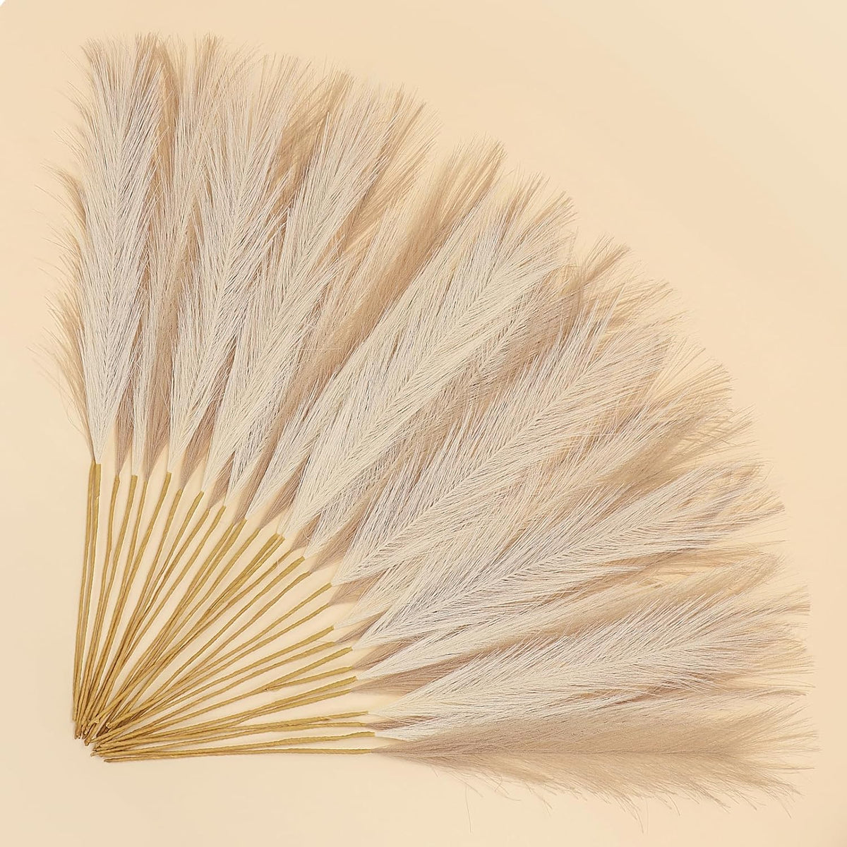 Pampas Grass Decor 21.7" Fluffy Faux Short Brown Pampas Grass Artificial Small Pompas Grass Flower Vase Filler for Home Wedding Living Room Wall Party Decoration