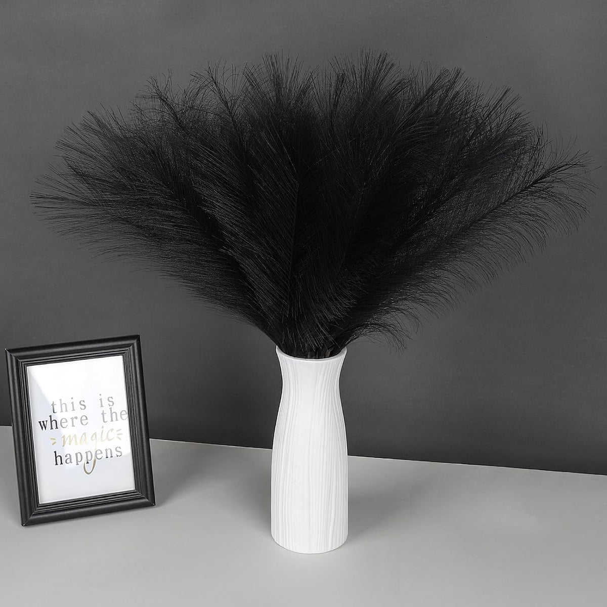 Pampas Grass Decor 21.7" Fluffy Faux Short Brown Pampas Grass Artificial Small Pompas Grass Flower Vase Filler for Home Wedding Living Room Wall Party Decoration
