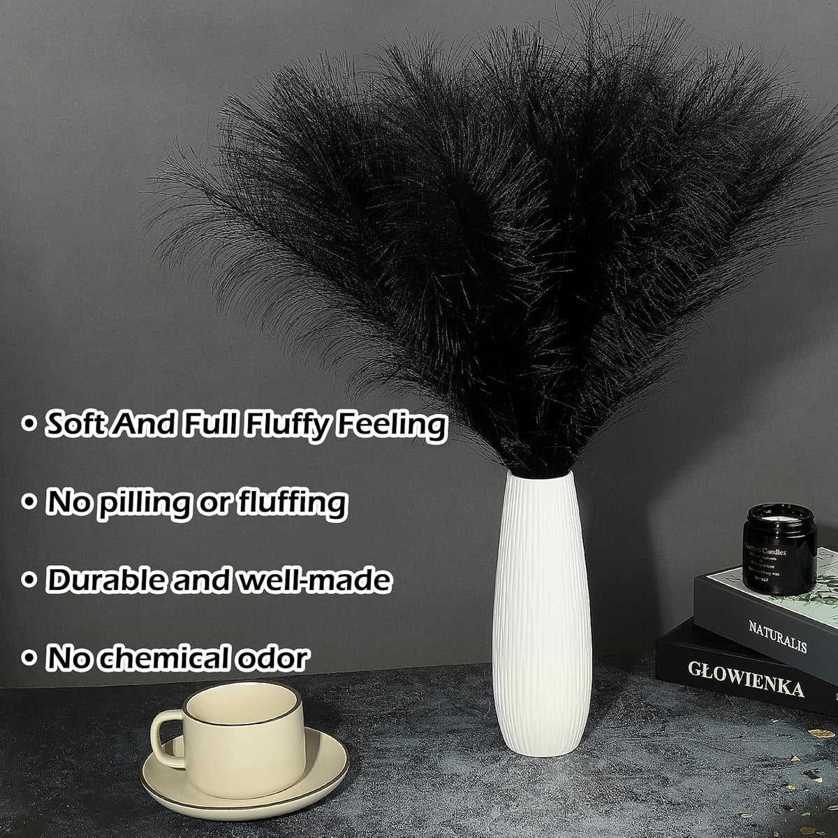 Pampas Grass Decor 21.7" Fluffy Faux Short Brown Pampas Grass Artificial Small Pompas Grass Flower Vase Filler for Home Wedding Living Room Wall Party Decoration