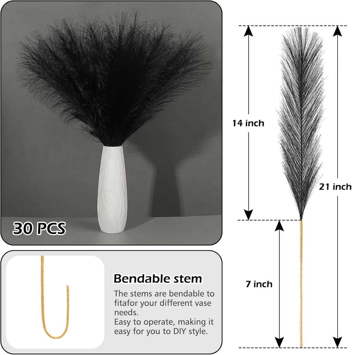 Pampas Grass Decor 21.7" Fluffy Faux Short Brown Pampas Grass Artificial Small Pompas Grass Flower Vase Filler for Home Wedding Living Room Wall Party Decoration