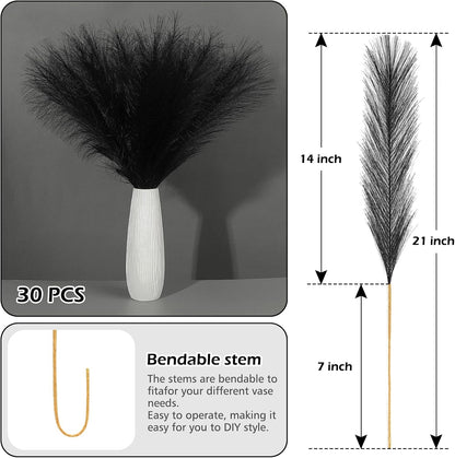 Pampas Grass Decor 21.7" Fluffy Faux Short Brown Pampas Grass Artificial Small Pompas Grass Flower Vase Filler for Home Wedding Living Room Wall Party Decoration