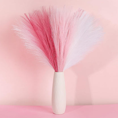 Pampas Grass Decor 21.7" Fluffy Faux Short Brown Pampas Grass Artificial Small Pompas Grass Flower Vase Filler for Home Wedding Living Room Wall Party Decoration
