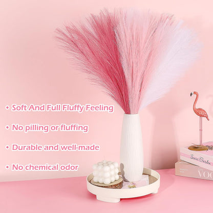 Pampas Grass Decor 21.7" Fluffy Faux Short Brown Pampas Grass Artificial Small Pompas Grass Flower Vase Filler for Home Wedding Living Room Wall Party Decoration