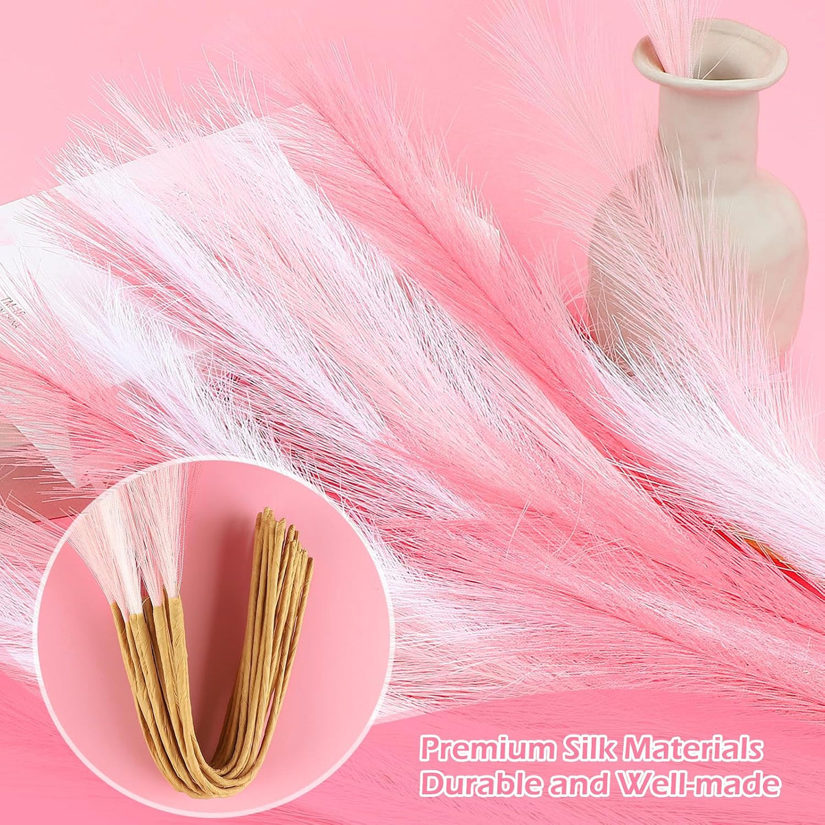 Pampas Grass Decor 21.7" Fluffy Faux Short Brown Pampas Grass Artificial Small Pompas Grass Flower Vase Filler for Home Wedding Living Room Wall Party Decoration