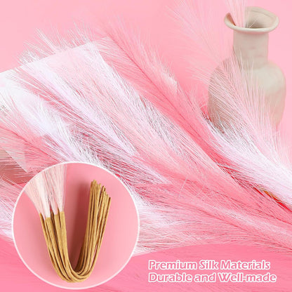 Pampas Grass Decor 21.7" Fluffy Faux Short Brown Pampas Grass Artificial Small Pompas Grass Flower Vase Filler for Home Wedding Living Room Wall Party Decoration