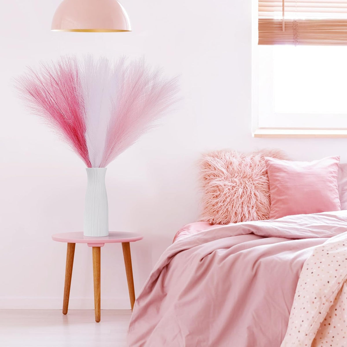 Pampas Grass Decor 21.7" Fluffy Faux Short Brown Pampas Grass Artificial Small Pompas Grass Flower Vase Filler for Home Wedding Living Room Wall Party Decoration