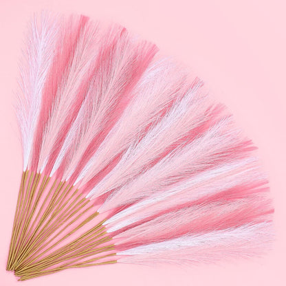 Pampas Grass Decor 21.7" Fluffy Faux Short Brown Pampas Grass Artificial Small Pompas Grass Flower Vase Filler for Home Wedding Living Room Wall Party Decoration