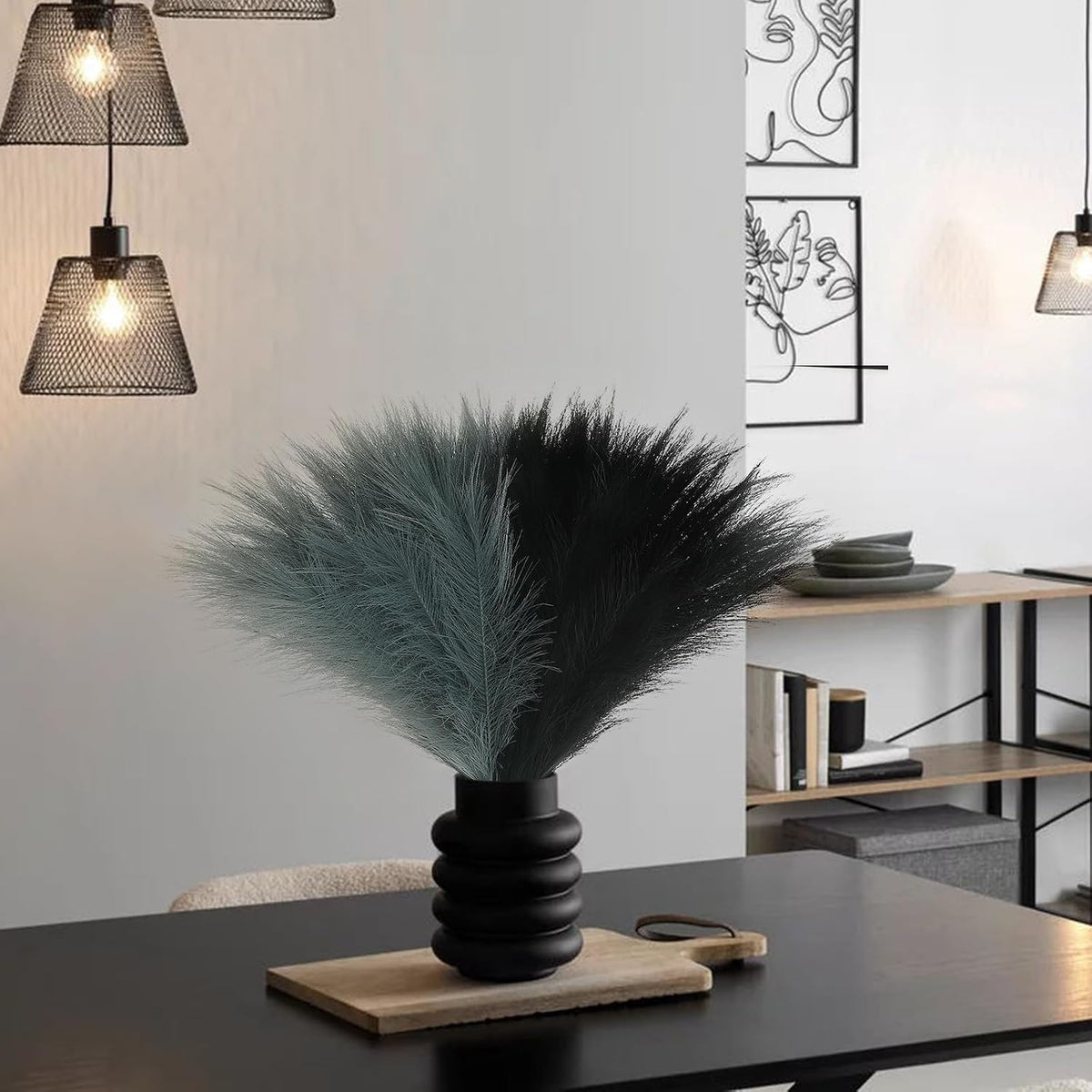Pampas Grass Decor 21.7" Fluffy Faux Short Brown Pampas Grass Artificial Small Pompas Grass Flower Vase Filler for Home Wedding Living Room Wall Party Decoration