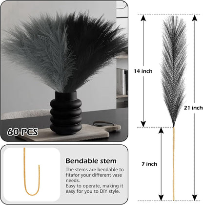 Pampas Grass Decor 21.7" Fluffy Faux Short Brown Pampas Grass Artificial Small Pompas Grass Flower Vase Filler for Home Wedding Living Room Wall Party Decoration