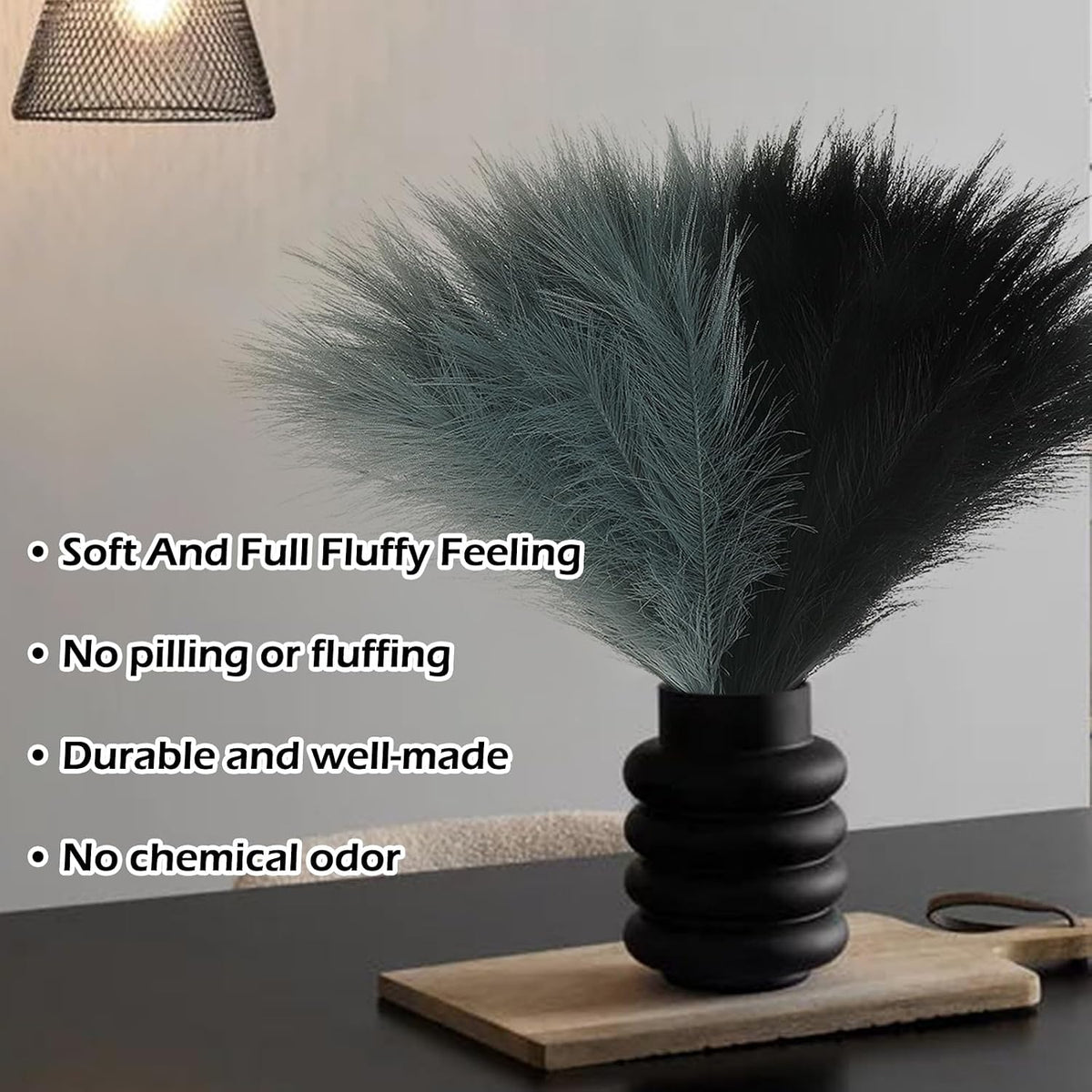 Pampas Grass Decor 21.7" Fluffy Faux Short Brown Pampas Grass Artificial Small Pompas Grass Flower Vase Filler for Home Wedding Living Room Wall Party Decoration
