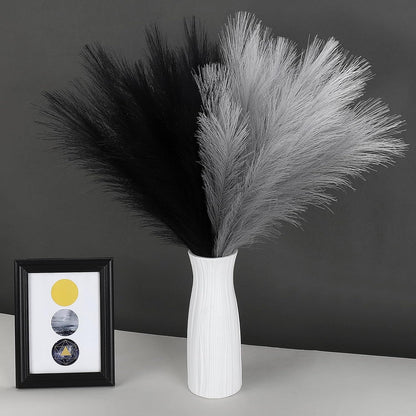Pampas Grass Decor 21.7" Fluffy Faux Short Brown Pampas Grass Artificial Small Pompas Grass Flower Vase Filler for Home Wedding Living Room Wall Party Decoration