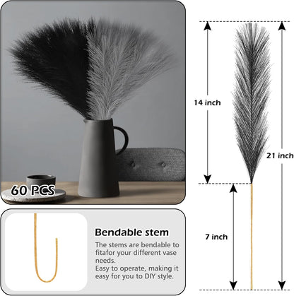 Pampas Grass Decor 21.7" Fluffy Faux Short Brown Pampas Grass Artificial Small Pompas Grass Flower Vase Filler for Home Wedding Living Room Wall Party Decoration