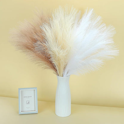 Pampas Grass Decor 21.7" Fluffy Faux Short Brown Pampas Grass Artificial Small Pompas Grass Flower Vase Filler for Home Wedding Living Room Wall Party Decoration