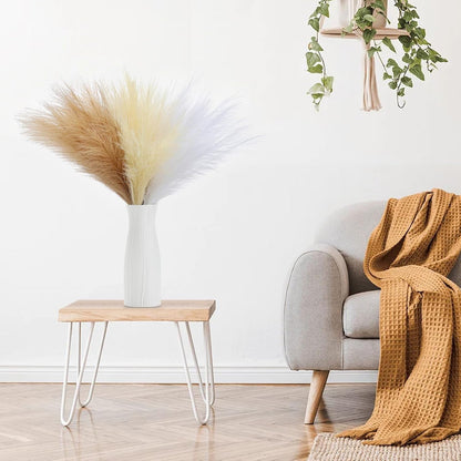 Pampas Grass Decor 21.7" Fluffy Faux Short Brown Pampas Grass Artificial Small Pompas Grass Flower Vase Filler for Home Wedding Living Room Wall Party Decoration