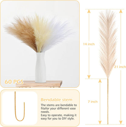 Pampas Grass Decor 21.7" Fluffy Faux Short Brown Pampas Grass Artificial Small Pompas Grass Flower Vase Filler for Home Wedding Living Room Wall Party Decoration