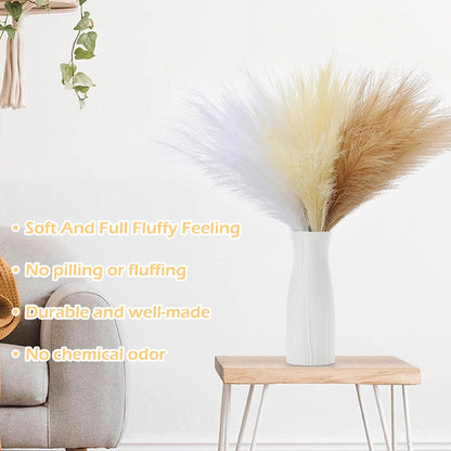 Pampas Grass Decor 21.7" Fluffy Faux Short Brown Pampas Grass Artificial Small Pompas Grass Flower Vase Filler for Home Wedding Living Room Wall Party Decoration