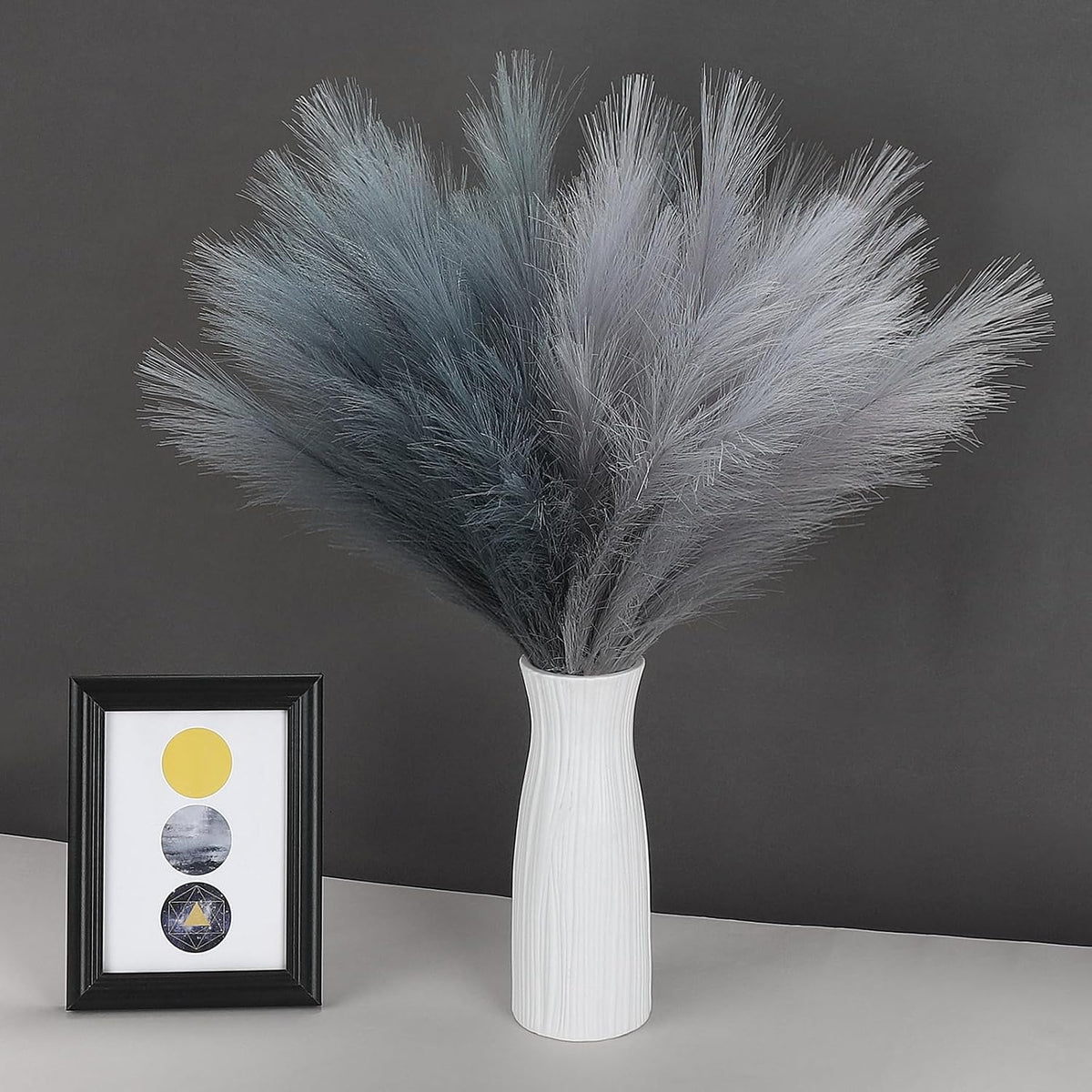 Pampas Grass Decor 21.7" Fluffy Faux Short Brown Pampas Grass Artificial Small Pompas Grass Flower Vase Filler for Home Wedding Living Room Wall Party Decoration