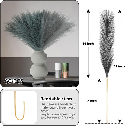 Pampas Grass Decor 21.7" Fluffy Faux Short Brown Pampas Grass Artificial Small Pompas Grass Flower Vase Filler for Home Wedding Living Room Wall Party Decoration