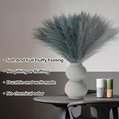 Pampas Grass Decor 21.7" Fluffy Faux Short Brown Pampas Grass Artificial Small Pompas Grass Flower Vase Filler for Home Wedding Living Room Wall Party Decoration
