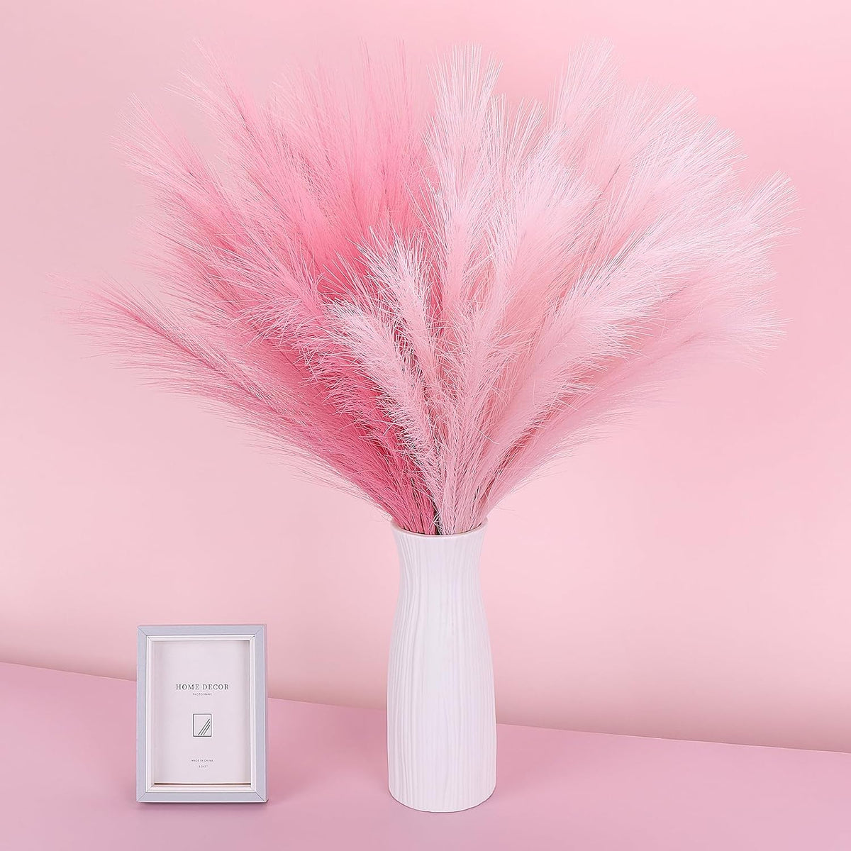 Pampas Grass Decor 21.7" Fluffy Faux Short Brown Pampas Grass Artificial Small Pompas Grass Flower Vase Filler for Home Wedding Living Room Wall Party Decoration