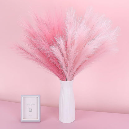 Pampas Grass Decor 21.7" Fluffy Faux Short Brown Pampas Grass Artificial Small Pompas Grass Flower Vase Filler for Home Wedding Living Room Wall Party Decoration
