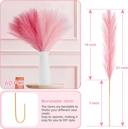 Pampas Grass Decor 21.7" Fluffy Faux Short Brown Pampas Grass Artificial Small Pompas Grass Flower Vase Filler for Home Wedding Living Room Wall Party Decoration