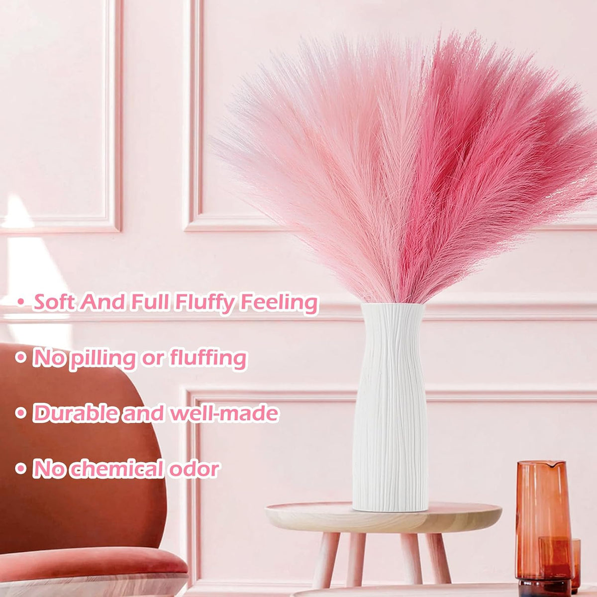 Pampas Grass Decor 21.7" Fluffy Faux Short Brown Pampas Grass Artificial Small Pompas Grass Flower Vase Filler for Home Wedding Living Room Wall Party Decoration