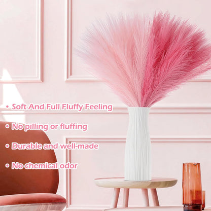 Pampas Grass Decor 21.7" Fluffy Faux Short Brown Pampas Grass Artificial Small Pompas Grass Flower Vase Filler for Home Wedding Living Room Wall Party Decoration