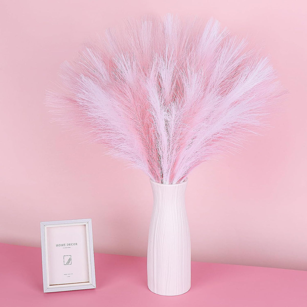 Pampas Grass Decor 21.7" Fluffy Faux Short Brown Pampas Grass Artificial Small Pompas Grass Flower Vase Filler for Home Wedding Living Room Wall Party Decoration