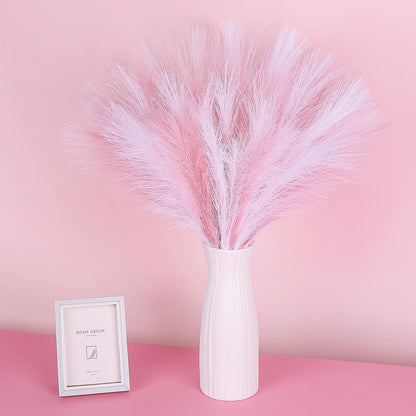 Pampas Grass Decor 21.7" Fluffy Faux Short Brown Pampas Grass Artificial Small Pompas Grass Flower Vase Filler for Home Wedding Living Room Wall Party Decoration