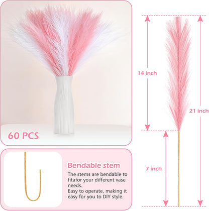 Pampas Grass Decor 21.7" Fluffy Faux Short Brown Pampas Grass Artificial Small Pompas Grass Flower Vase Filler for Home Wedding Living Room Wall Party Decoration