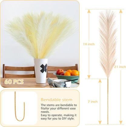 Pampas Grass Decor 21.7" Fluffy Faux Short Brown Pampas Grass Artificial Small Pompas Grass Flower Vase Filler for Home Wedding Living Room Wall Party Decoration