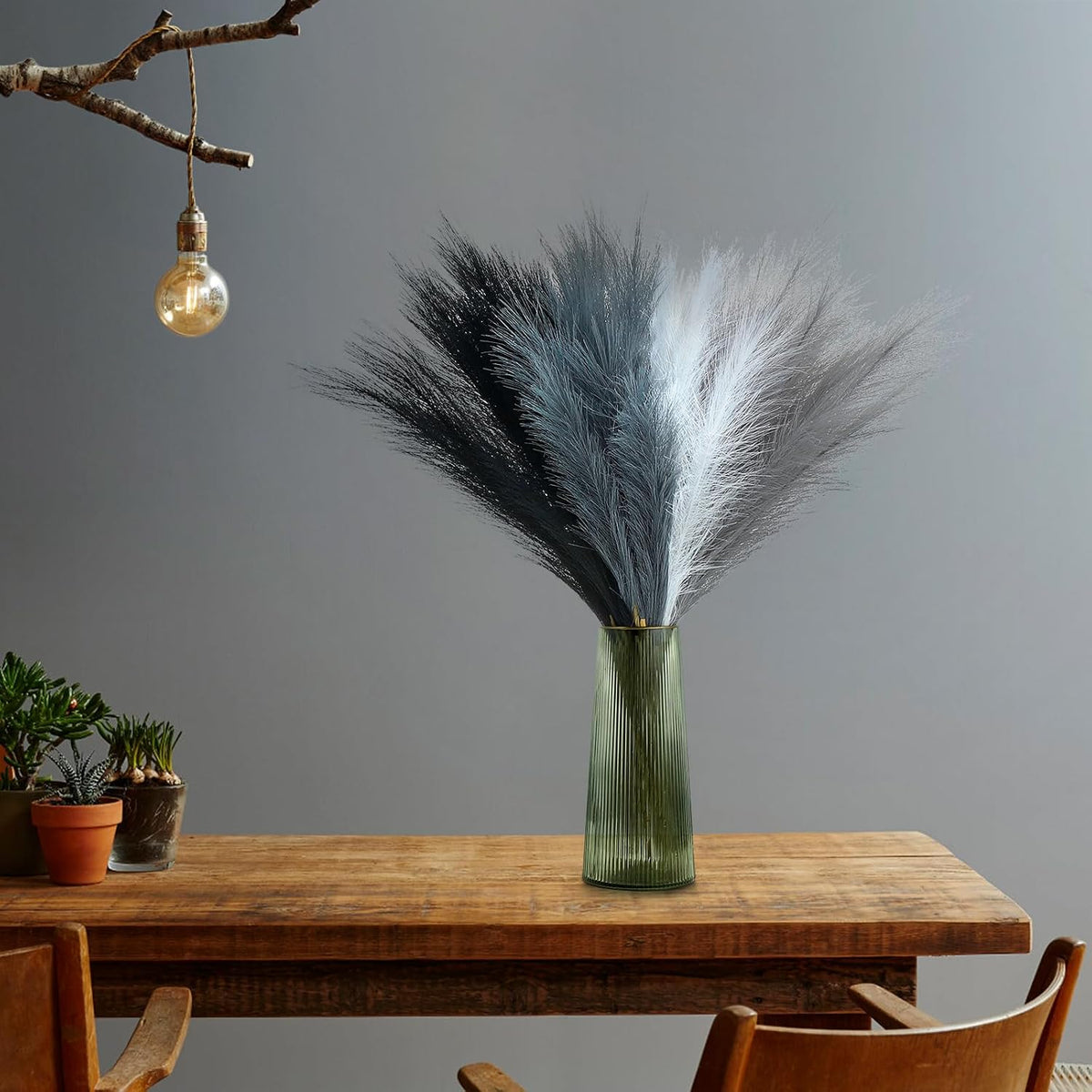 Pampas Grass Decor 21.7" Fluffy Faux Short Brown Pampas Grass Artificial Small Pompas Grass Flower Vase Filler for Home Wedding Living Room Wall Party Decoration