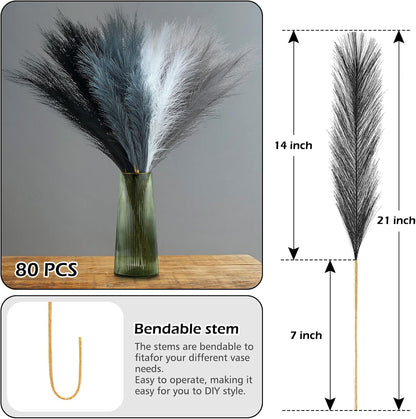 Pampas Grass Decor 21.7" Fluffy Faux Short Brown Pampas Grass Artificial Small Pompas Grass Flower Vase Filler for Home Wedding Living Room Wall Party Decoration