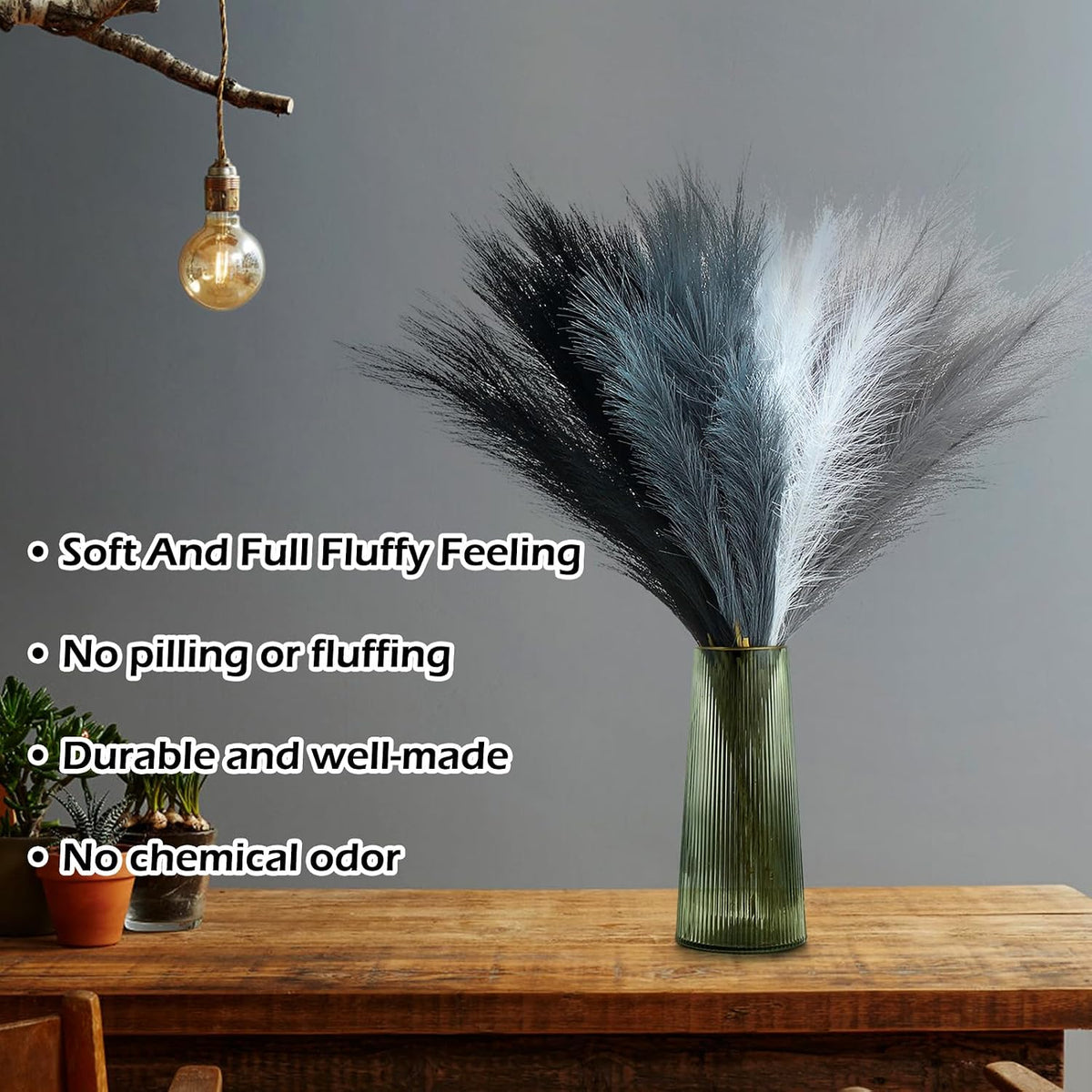 Pampas Grass Decor 21.7" Fluffy Faux Short Brown Pampas Grass Artificial Small Pompas Grass Flower Vase Filler for Home Wedding Living Room Wall Party Decoration