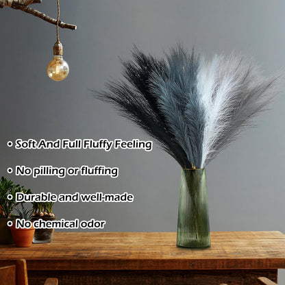 Pampas Grass Decor 21.7" Fluffy Faux Short Brown Pampas Grass Artificial Small Pompas Grass Flower Vase Filler for Home Wedding Living Room Wall Party Decoration