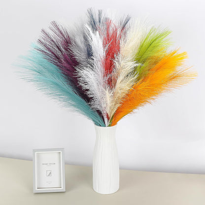 Pampas Grass Decor 21.7" Fluffy Faux Short Brown Pampas Grass Artificial Small Pompas Grass Flower Vase Filler for Home Wedding Living Room Wall Party Decoration