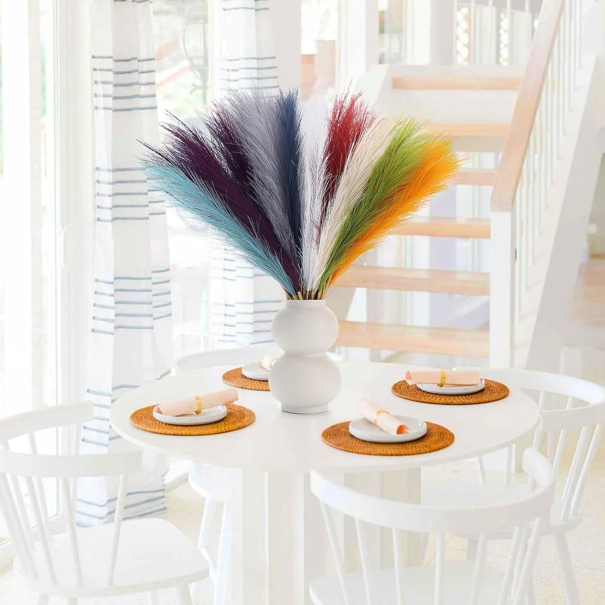 Pampas Grass Decor 21.7" Fluffy Faux Short Brown Pampas Grass Artificial Small Pompas Grass Flower Vase Filler for Home Wedding Living Room Wall Party Decoration