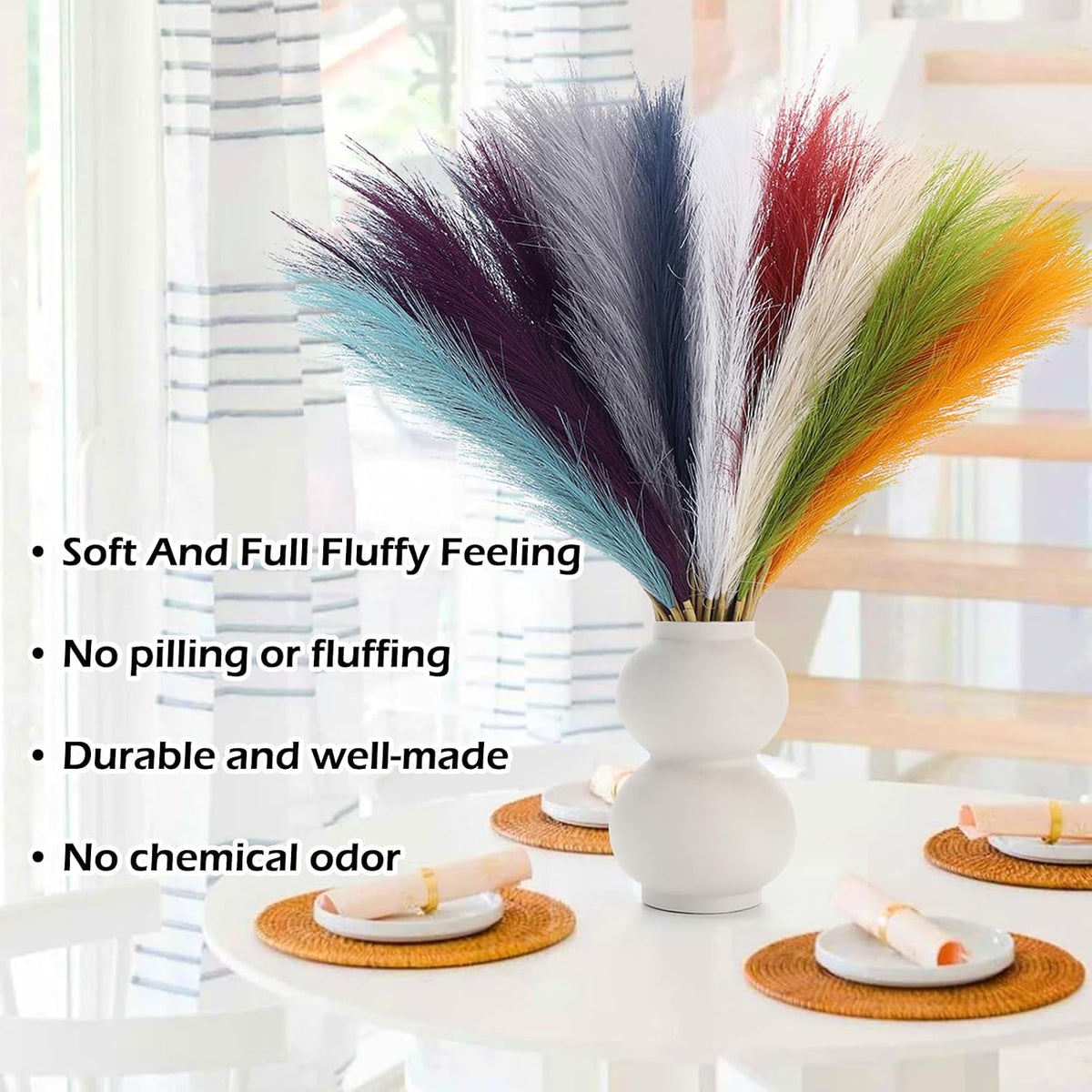 Pampas Grass Decor 21.7" Fluffy Faux Short Brown Pampas Grass Artificial Small Pompas Grass Flower Vase Filler for Home Wedding Living Room Wall Party Decoration