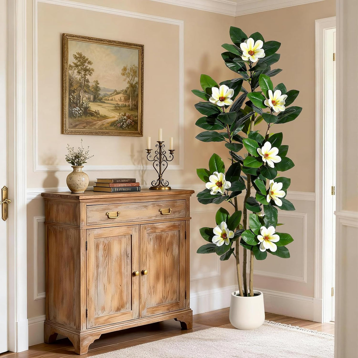 Faux Rubber Tree, 72 Inch Artificial Plants Indoor with Pot