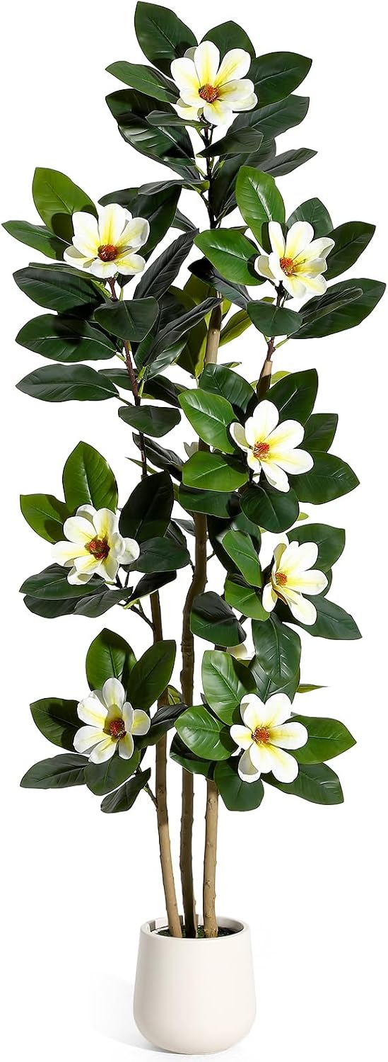 Faux Rubber Tree, 72 Inch Artificial Plants Indoor with Pot