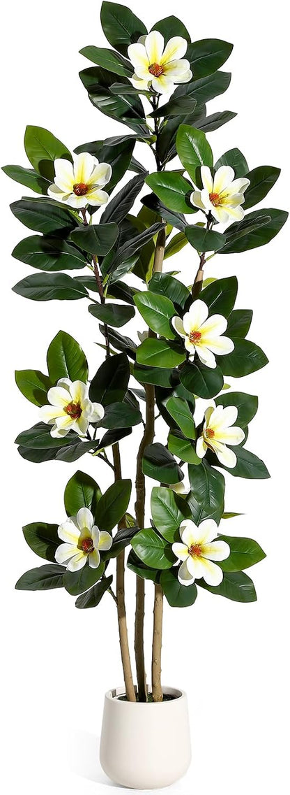 Faux Rubber Tree, 72 Inch Artificial Plants Indoor with Pot