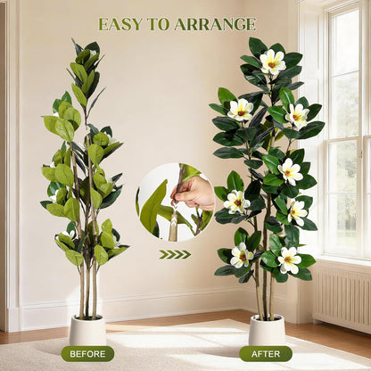 Faux Rubber Tree, 72 Inch Artificial Plants Indoor with Pot