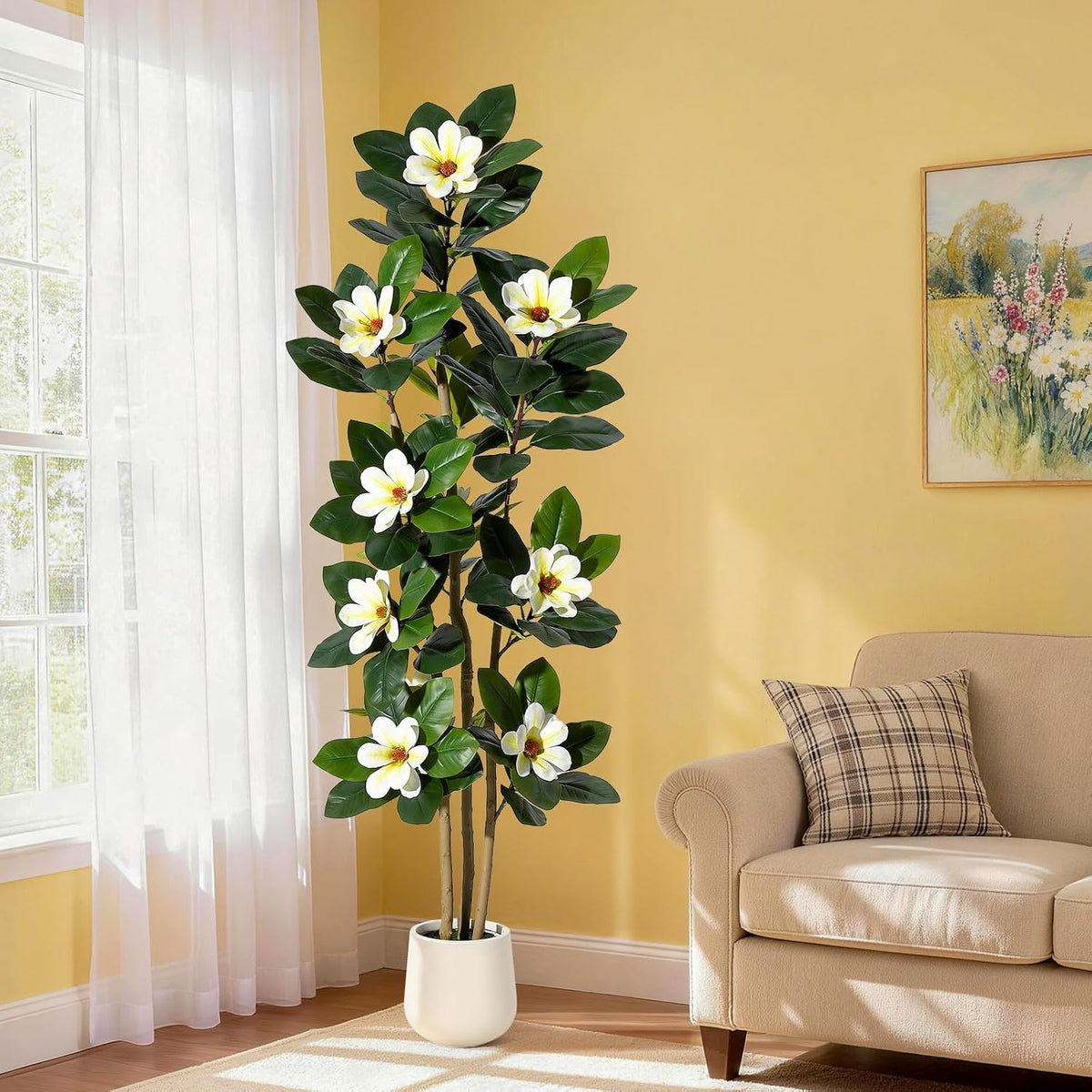 Faux Rubber Tree, 72 Inch Artificial Plants Indoor with Pot