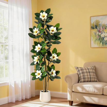 Faux Rubber Tree, 72 Inch Artificial Plants Indoor with Pot